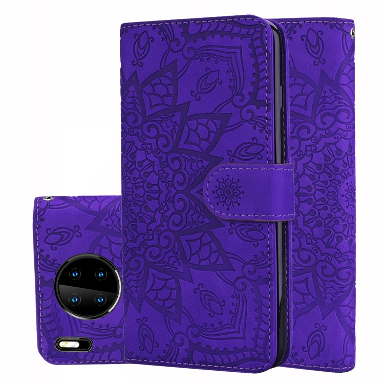 Purple embossed floral pattern flip phone case with card slot pocket and stand holder