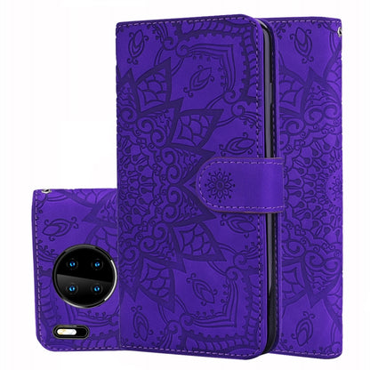 Purple embossed floral pattern flip phone case with card slot pocket and stand holder