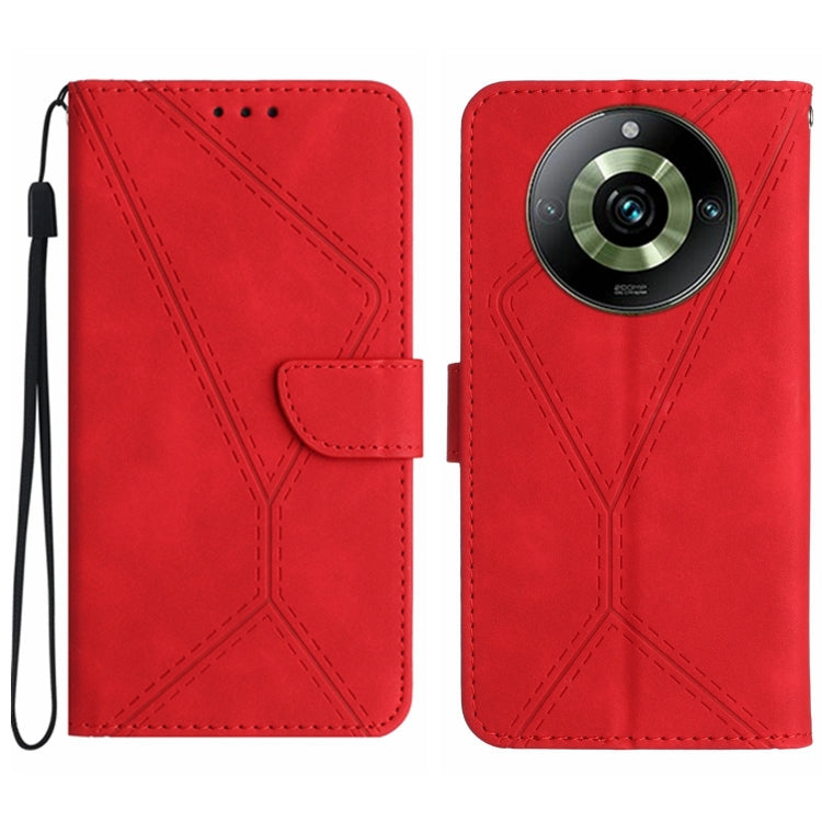 Red leather-look phone case with embossed stitching, flip cover and camera cutout