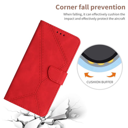 Red leather-look folio phone case with embossed stitching and snap front flap