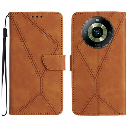 Brown leather-look phone case with embossed stitching, flip cover and camera cutout