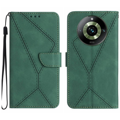 Green leather-look phone case with embossed stitching, flip cover and camera cutout
