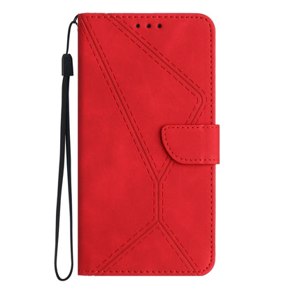 Red leather-style phone case with embossed diagonal pattern, wrist strap loop