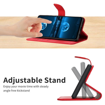 Red leather-style folio phone case with adjustable stand viewing support
