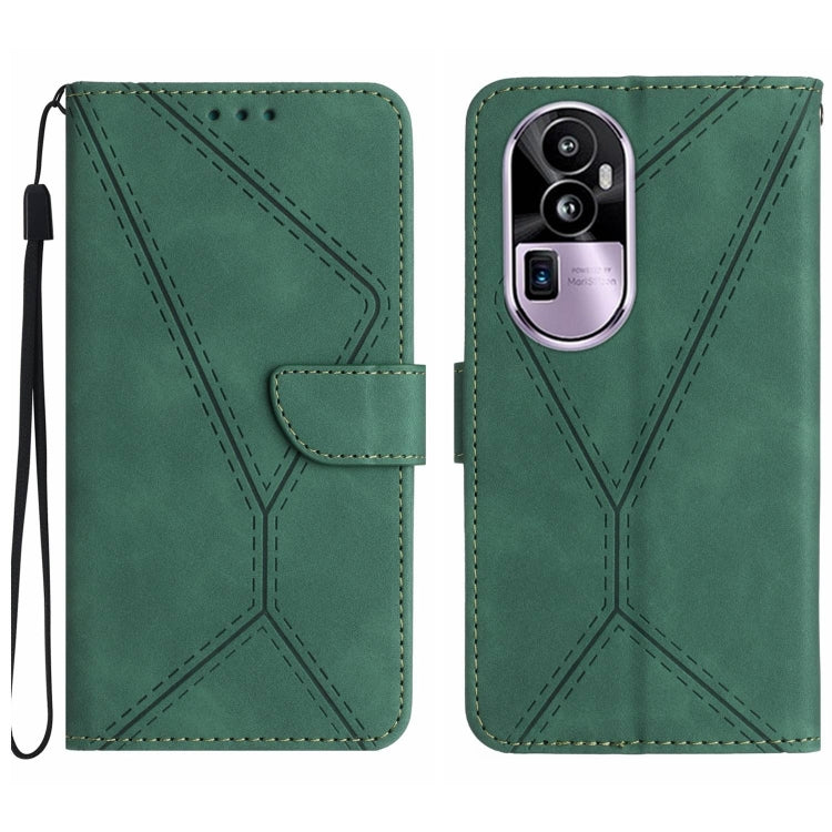 Green leather-style folio phone case with embossed stitching and front flap