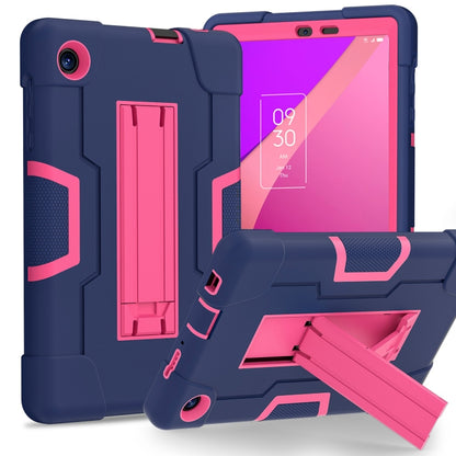 Navy tablet case with pink accents, built-in kickstand and port openings