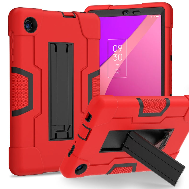 Red rugged tablet case with stand and detachable holder, silicone PC hybrid