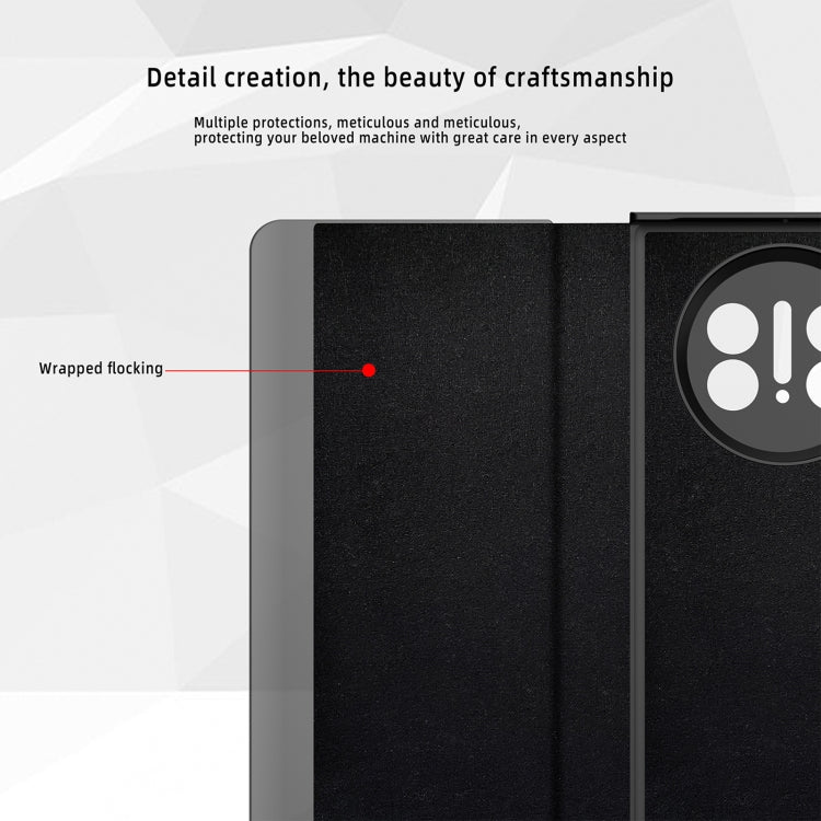 Black leather interior lining detail on foldable magnetic side window phone case
