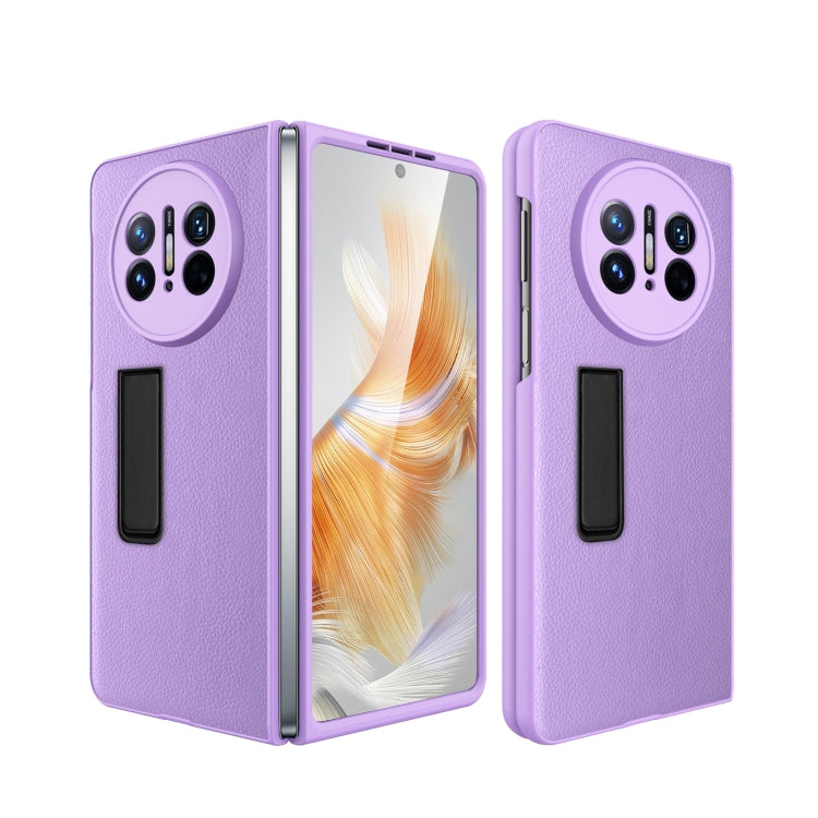 Litchi-textured shockproof phone case with built-in holder, purple, for foldable phone