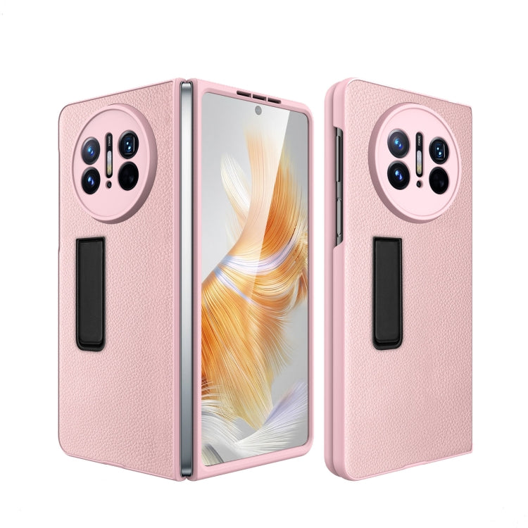 Litchi-textured shockproof phone case with built-in holder, rose pink, for foldable phone