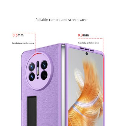 Purple phone case with litchi texture and raised camera/screen protection for shock resistance