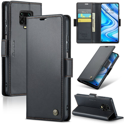 Black litchi-texture leather folio phone case with card slots and stand cover