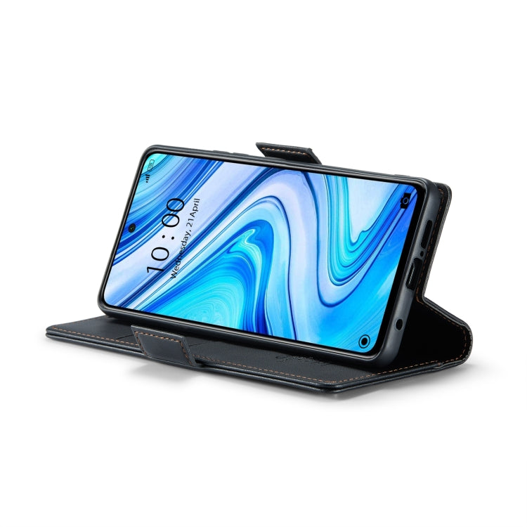 Black litchi-texture leather folio phone case in stand position for viewing