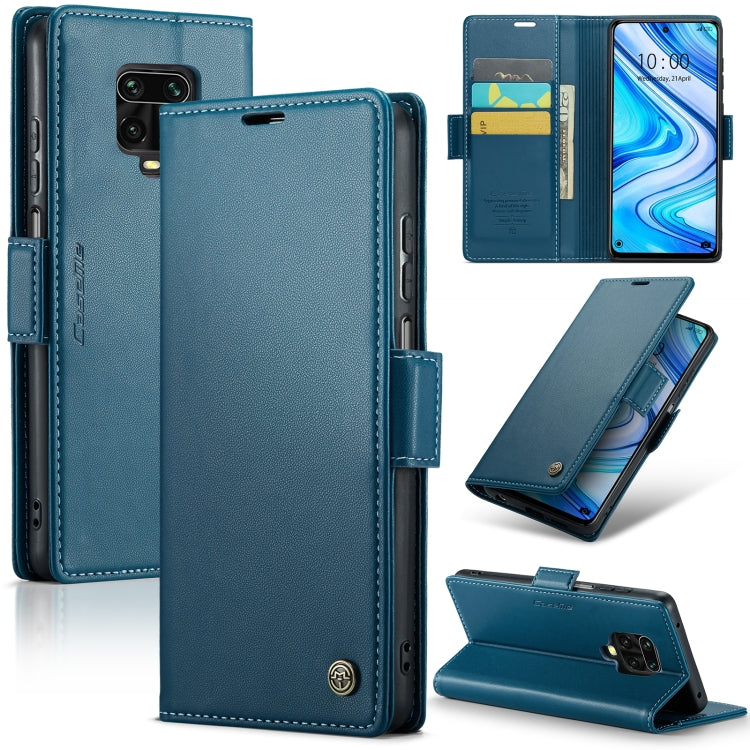 Blue litchi-texture leather folio phone case with card slots and stand cover