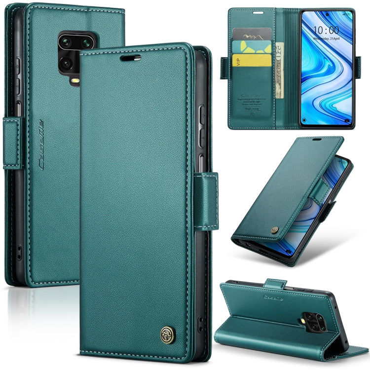 Teal blue litchi-texture leather folio phone case with card slots and stand cover
