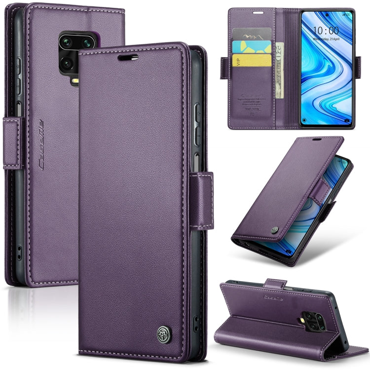 Purple litchi-texture leather phone case with flip wallet and butterfly buckle