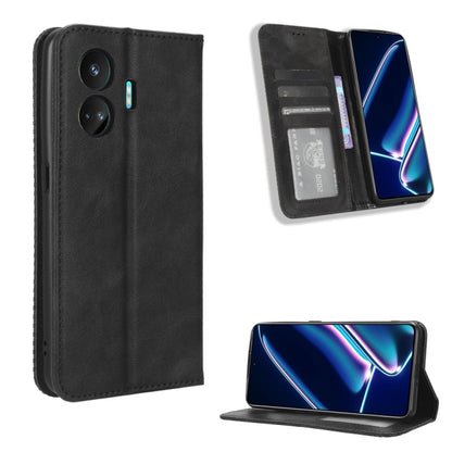 Black leather folio phone case with card slots and magnetic closure, plus kickstand