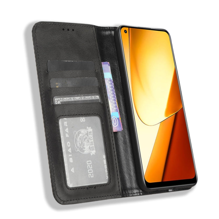 Black leather folio phone case open with card slots and viewing stand for screen