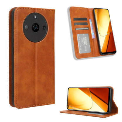 Brown leather magnetic buckle folio phone case with card slots and camera cutout