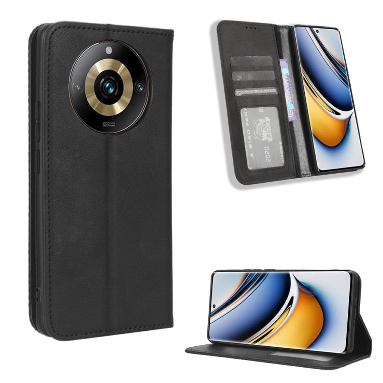 Black leather folio phone case with circular camera cutout and built-in card holder
