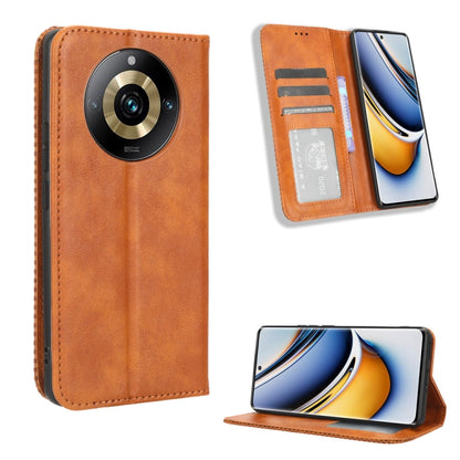 Brown leather folio phone case with card slots and magnetic closure, plus kickstand