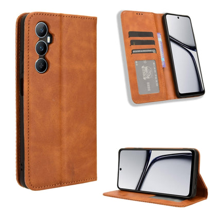 Tan/brown leather folio phone case with card slots and magnetic closure, plus kickstand