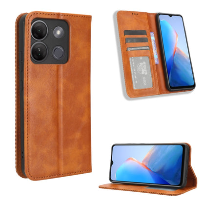 Brown magnetic buckle leather phone case with card slot and kickstand