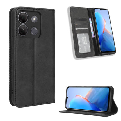 Black magnetic buckle leather phone case with card slot and stand