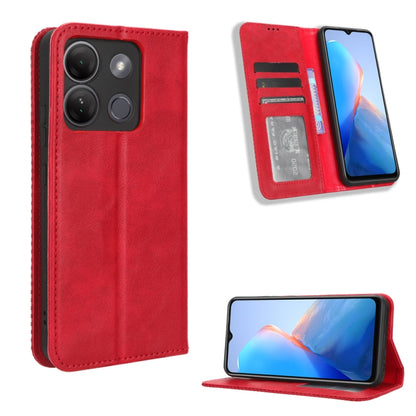 Red magnetic buckle leather phone case with card slot and kickstand