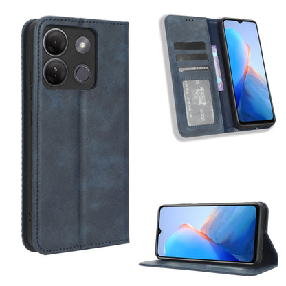 Blue gray magnetic buckle leather phone case with card slot and kickstand