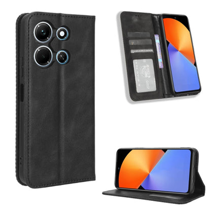 Black magnetic buckle leather phone case with card slot and flip stand
