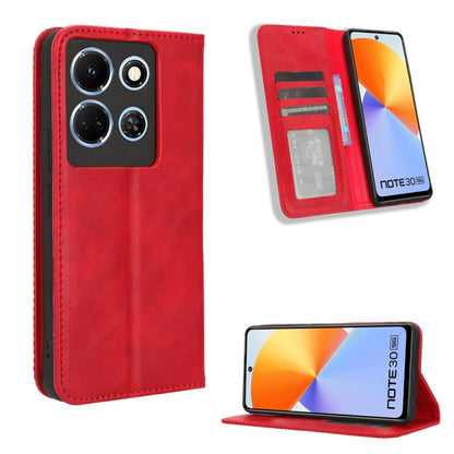Red magnetic buckle leather phone case with card slot and flip stand