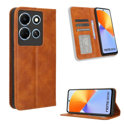 Brown magnetic buckle leather phone case with card slot and flip stand