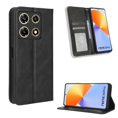 Black leather magnetic buckle phone case with card slots and stand, retro texture