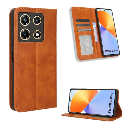 Brown leather magnetic buckle phone case with card slots and stand, retro texture