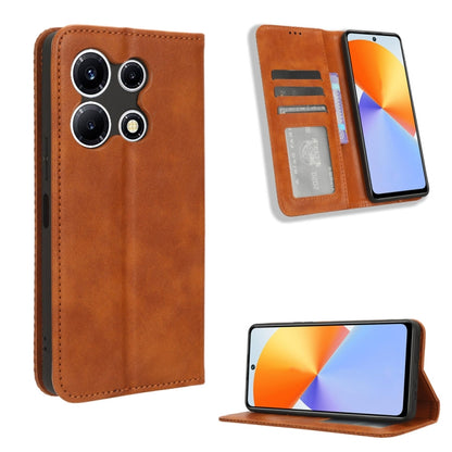 Brown retro leather phone case with magnetic buckle and card slot, foldable wallet style