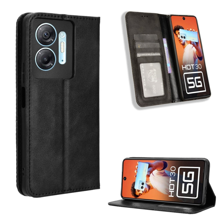 Black magnetic buckle leather phone case with card slot and stand