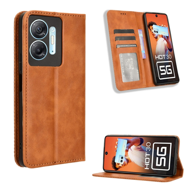 Tan magnetic buckle leather phone case with card slot and kickstand