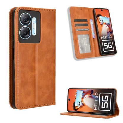 Tan magnetic buckle leather phone case with card slot and kickstand