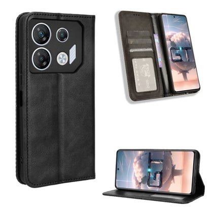 Black magnetic buckle leather phone case, retro folio wallet with stand