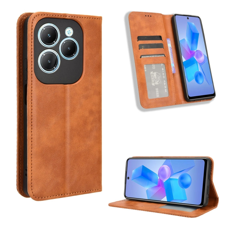Brown magnetic buckle retro-texture leather phone case with card slot and stand