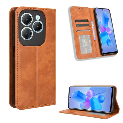 Brown magnetic buckle retro-texture leather phone case with card slot and stand