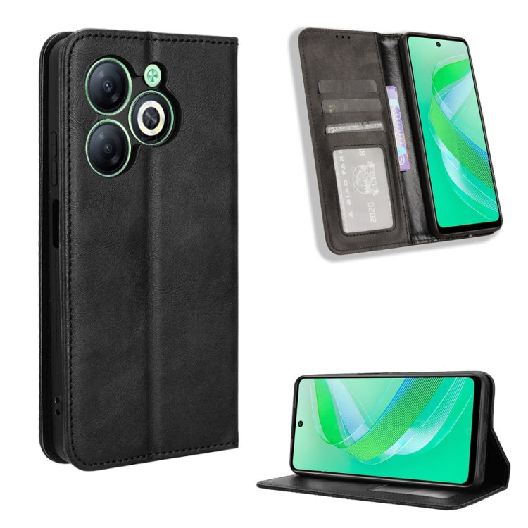 Black magnetic buckle retro-texture leather phone case with card slot and stand