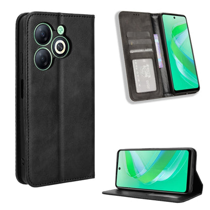 Black magnetic buckle retro-texture leather phone case with card slot and stand
