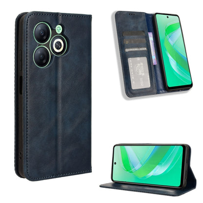 Dark blue magnetic buckle retro-texture leather phone case with card slot and stand