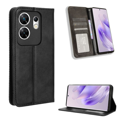 Black magnetic buckle retro-texture leather phone case with card slot and stand