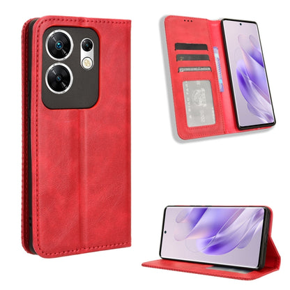 Red magnetic buckle leather phone case, retro folio wallet with stand