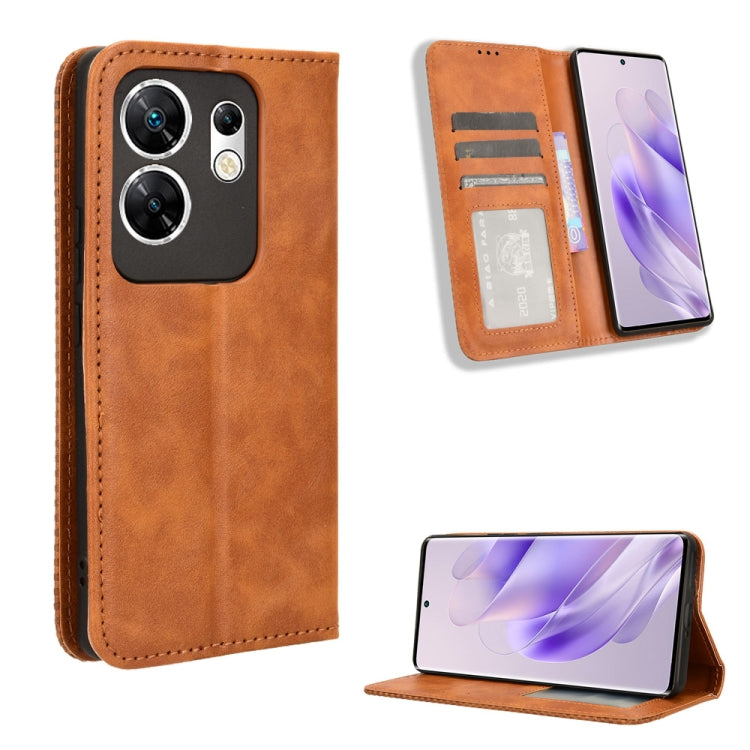 Brown magnetic buckle leather phone case, retro folio wallet with stand