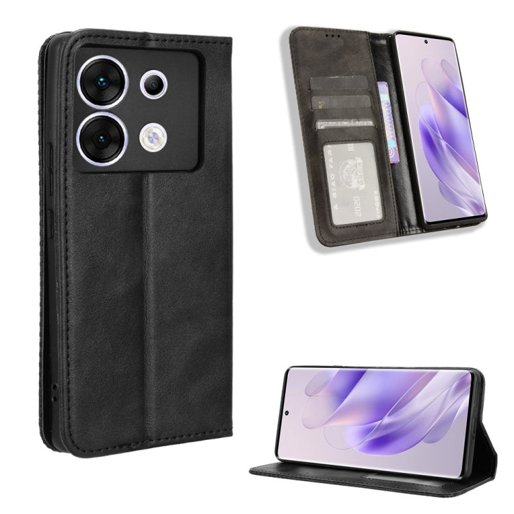 Black magnetic buckle leather phone case, retro folio wallet with card slots