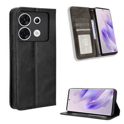 Black magnetic buckle leather phone case, retro folio wallet with card slots